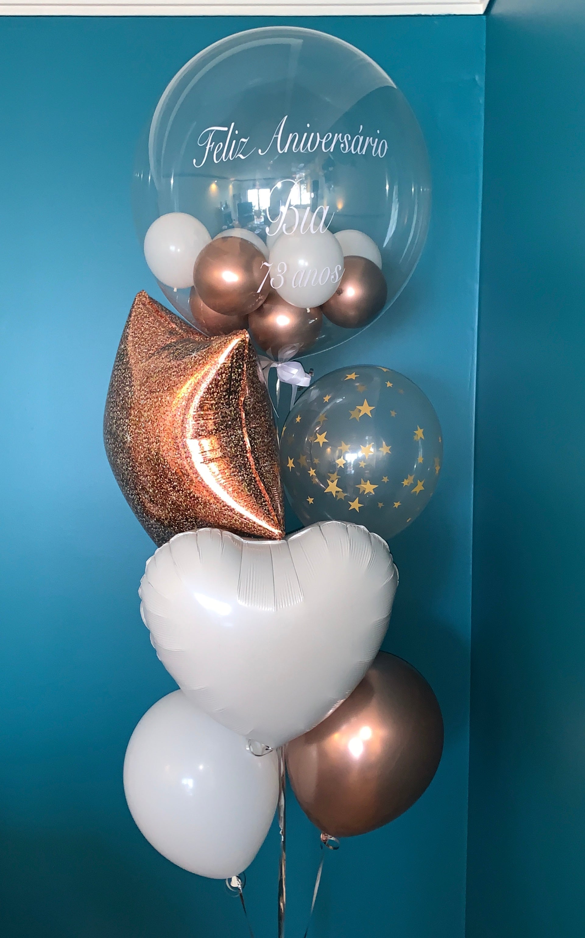 Bouquet de balões personalizado (Bubble + 4 latex + 2 foil - estrela, coração ou circulo)