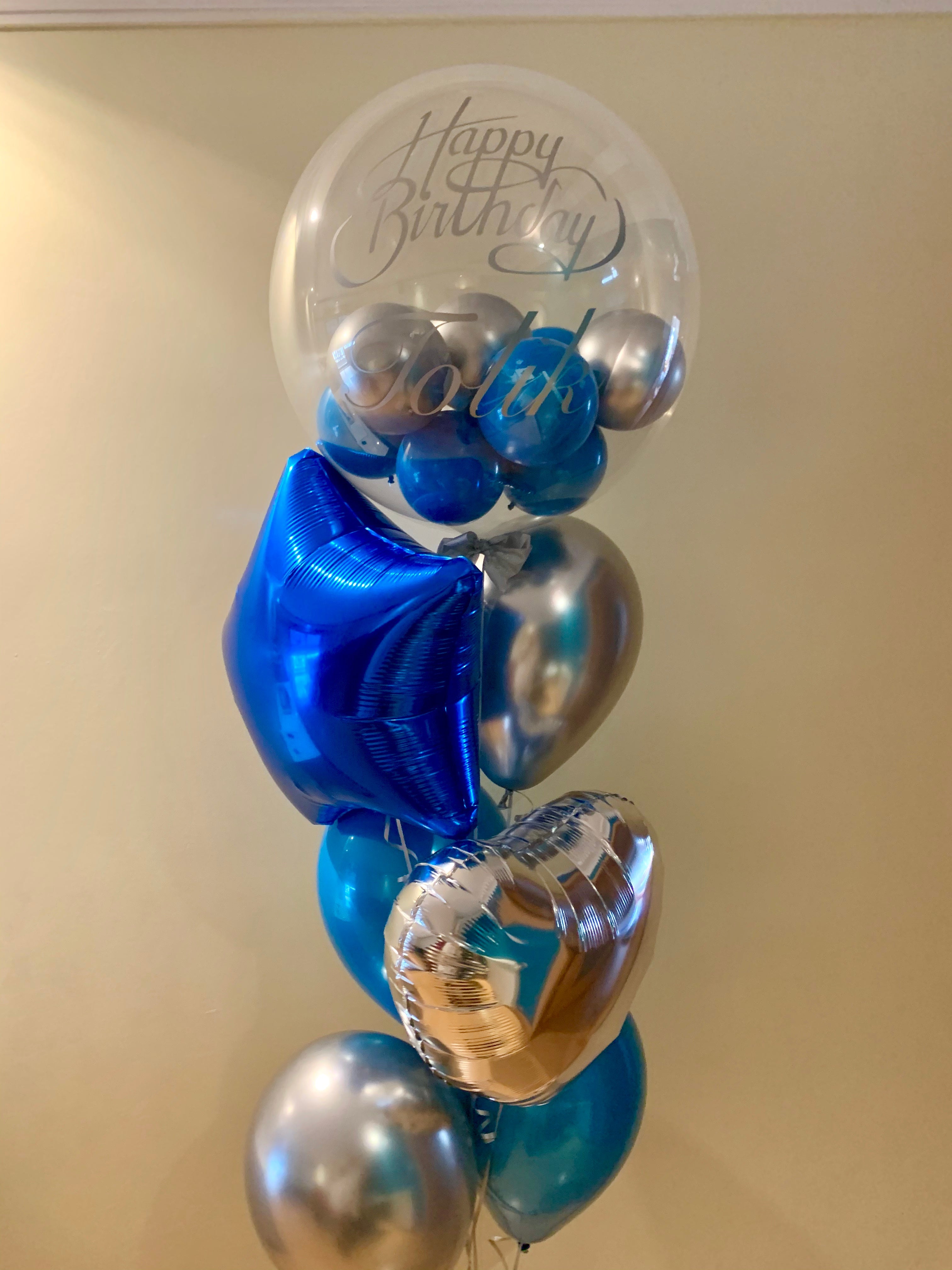 Bouquet de balões personalizado (Bubble + 4 latex + 2 foil - estrela, coração ou circulo)
