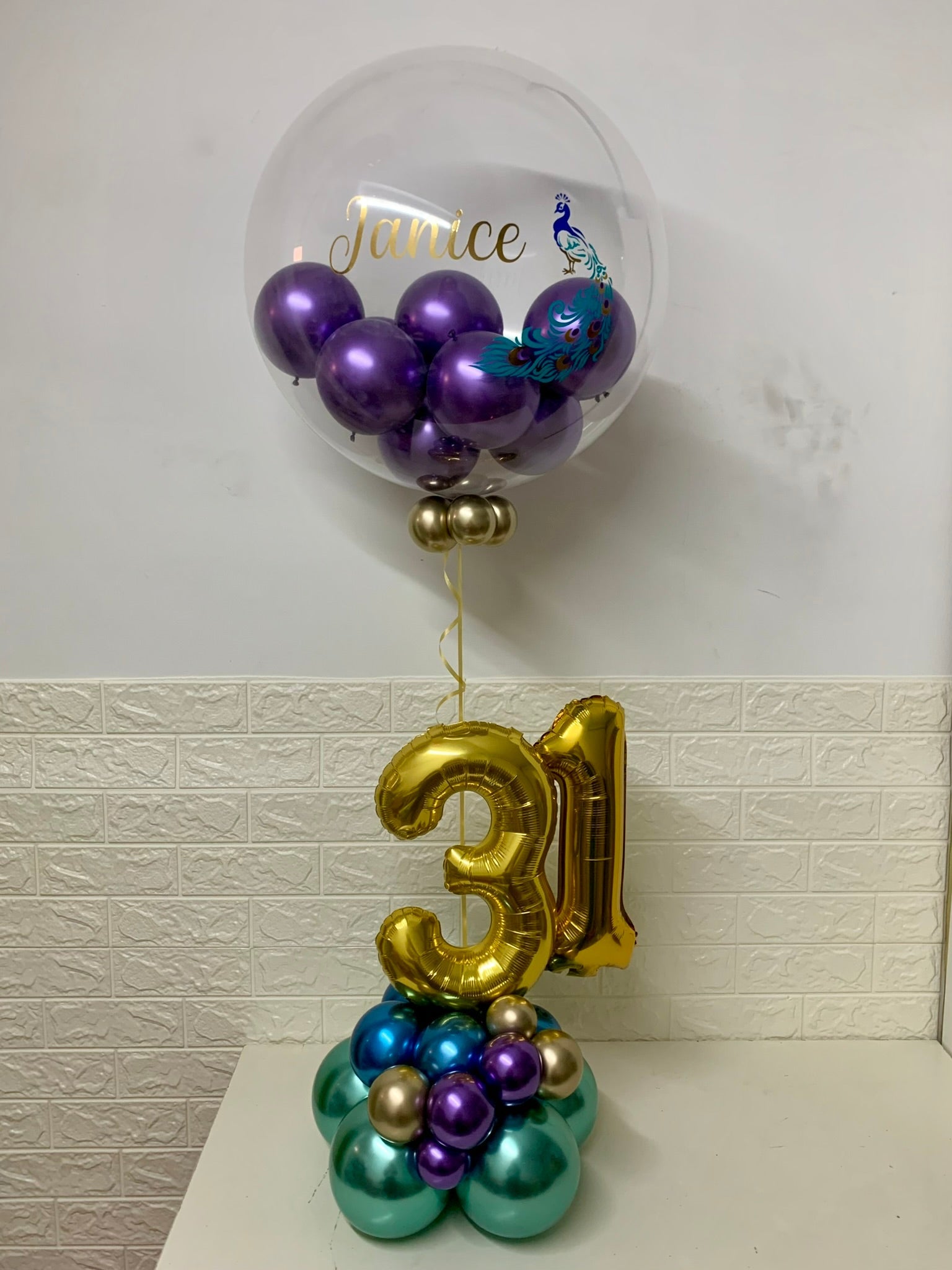 Centro de mesa com gás helio (idade + bubble personalizado)