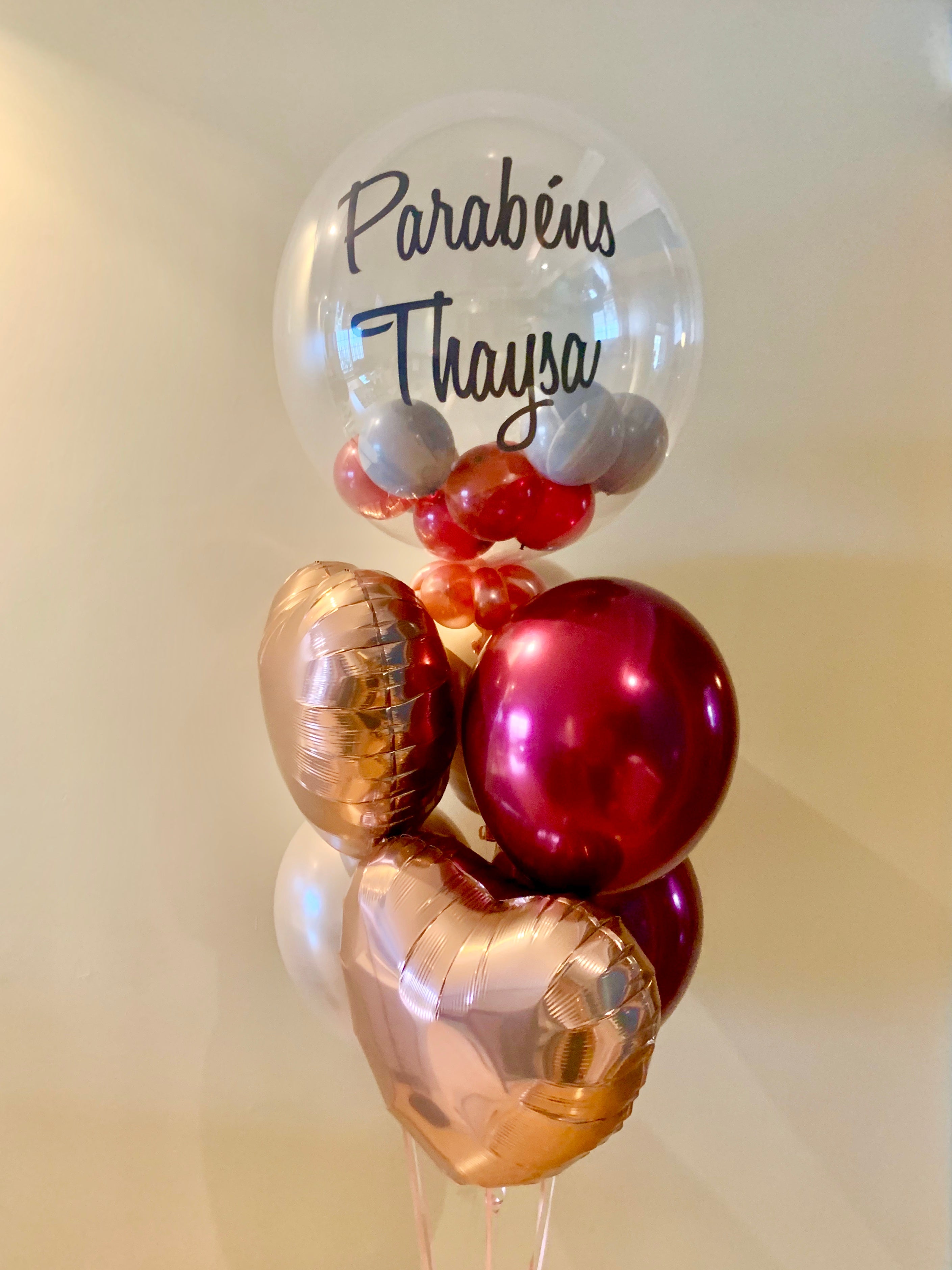Bouquet de balões personalizado (Bubble + 4 latex + 2 foil - estrela, coração ou circulo)