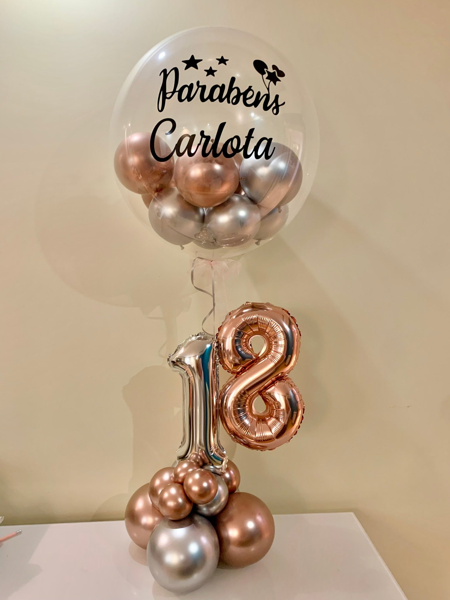 Centro de mesa com gás helio (idade + bubble personalizado)